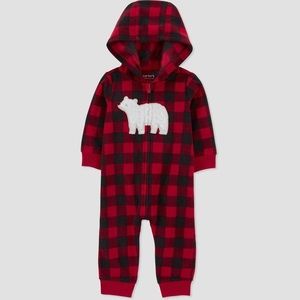 NWT Carter's Baby Buffalo Checkered Bear Hooded Jumpsuit Onesie  3M